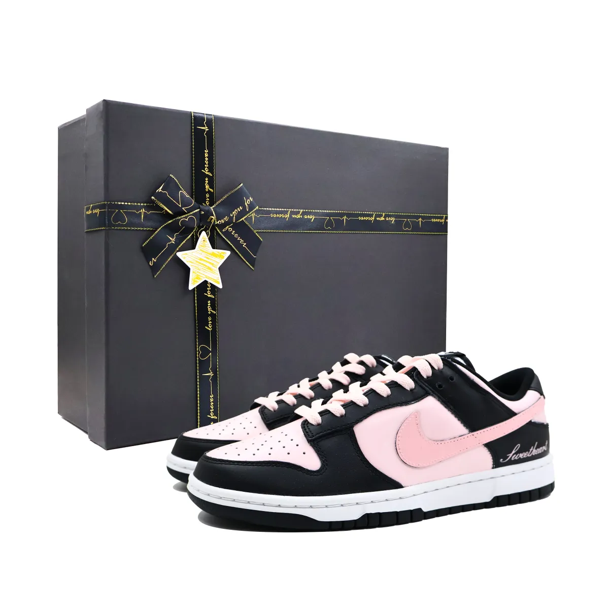 Nike Dunk Sweetheart Leather Cushioning, Wear Resistant Low top Skateboard Shoes Unisex Black Pink
