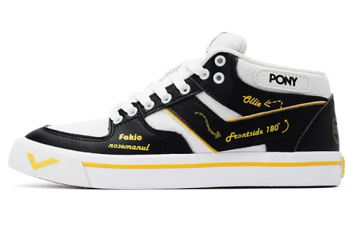 Pony Atop Textile, Synthetic Leather Coverage Slip Resistant Cushioning Low top Skateboard Shoes Unisex Black White