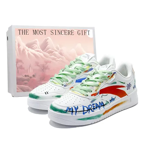 Anta Life Collection Slip Resistant Cushioning Low top Skateboard Shoes Men's White Red Green