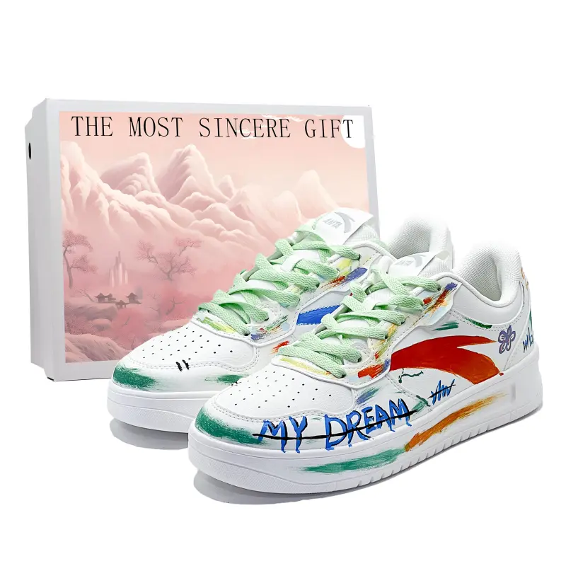 Anta Life Collection Slip Resistant Cushioning Low top Skateboard Shoes Men's White Red Green