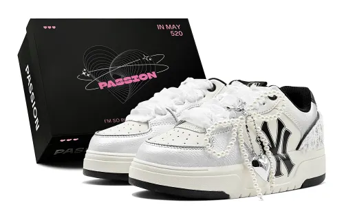 MLB Chunky Liner Silver Trace Heart, Pearl Charm, Chanel Inspired Slip Resistant Low top Skateboard Shoes Unisex