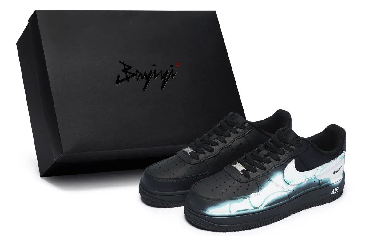 Nike Air Force 1 07 811 Manufacturing, Toes Skeleton, Special Shoe Box Low top Skateboard Shoes Unisex Black White Blue