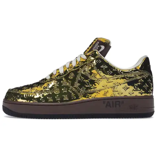 LOUIS VUITTON x Nike Air Force 1 Slip Resistant Abrasion Resistant Low top Skateboard Shoes Unisex Gold