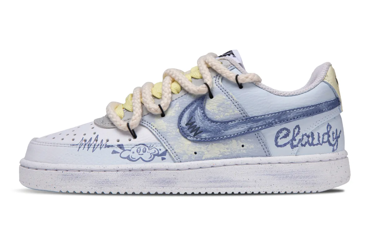 Nike Court Vision 1 Little Blue Sky Slip Resistant Cushioning Low top Skateboard Shoes Women's Blue White