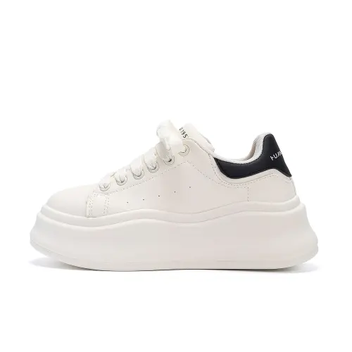 Global HUANQIU shoes niche top layer cowhide women's shoes trendy and versatile Korean version thick sole casual sports shoes simple and classic wrap-around wear-resistant lightweight lightweight high-top sneakers women's beige black