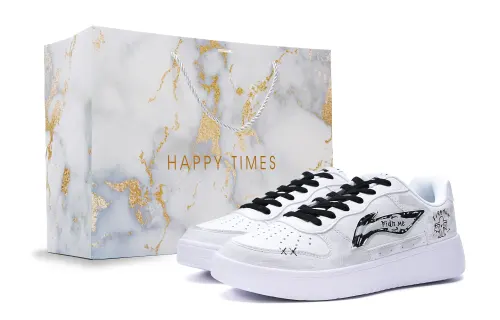 Li Ning Floating Boat Synthetic Leather Slip Resistant Abrasion Resistant Low top Skateboard Shoes Men's White