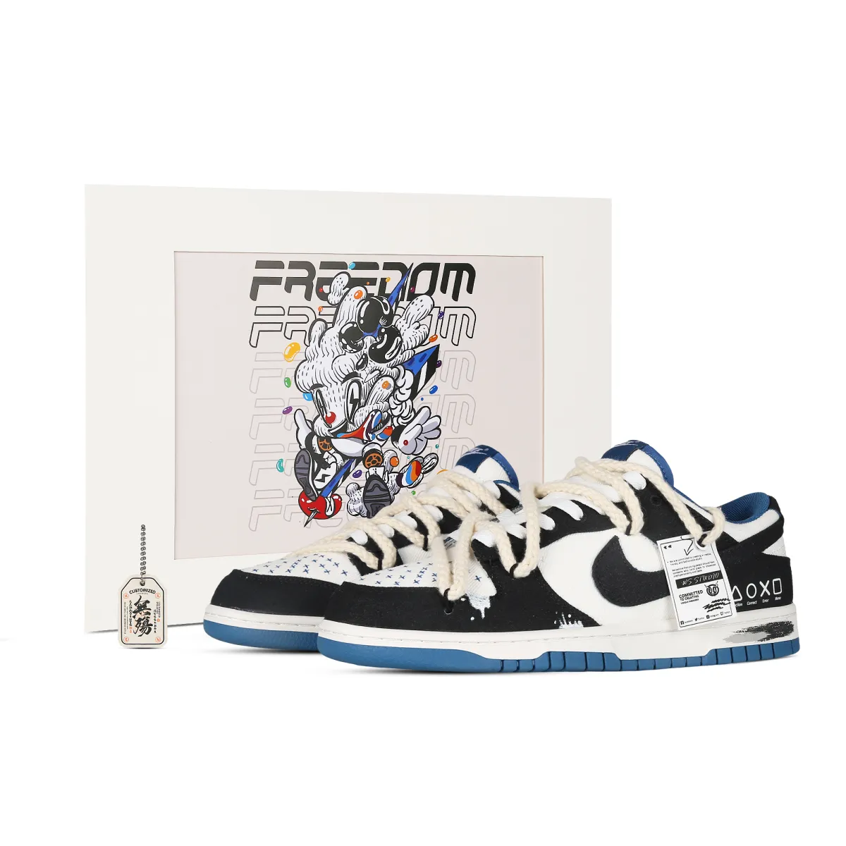 Nike Dunk Low top Skateboard Shoes Men's Black White Blue