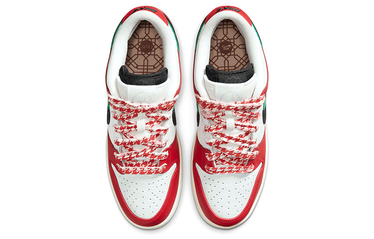 Кеды Nike x Frame Skate Dunk SB habibi (бело-красные) — Белый / красный / зелёный — фото 4