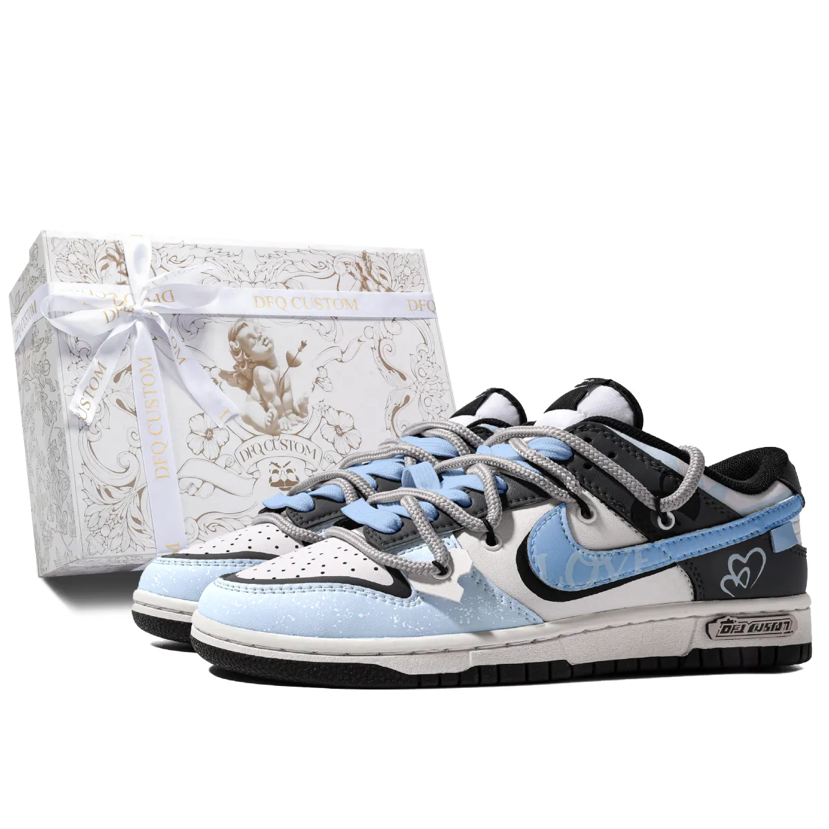 Nike Dunk Box, Romantic Heartbeat Blue Quick Dry Abrasion Resistant Balance Low top Skateboard Shoes Unisex