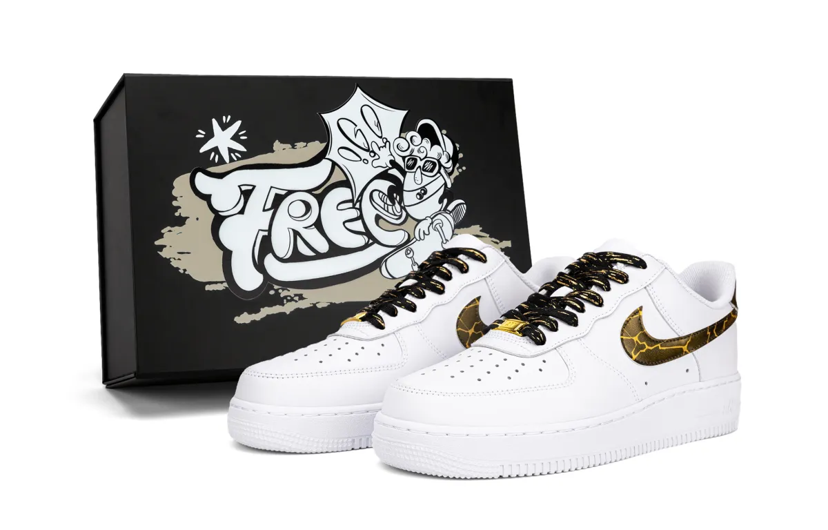 Nike Air Force 1 Low top Skateboard Shoes Men's Black White Gold