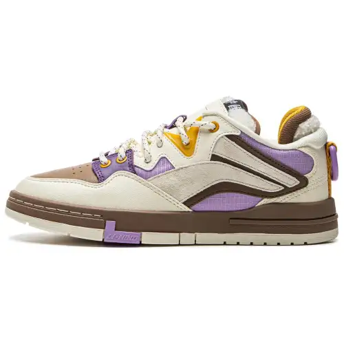 Li Ning Slip Resistant Abrasion Resistant Low top Skateboard Shoes Women's White Brown Purple
