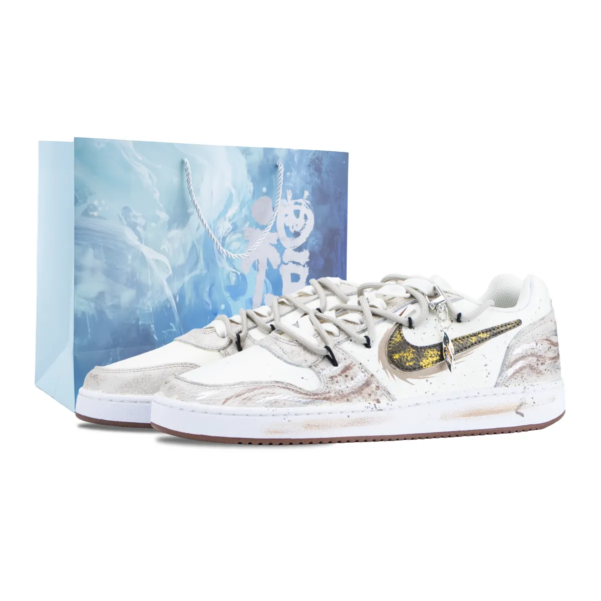 Nike EBERNON Golden Years Box Slip Resistant Abrasion Resistant Low top Skateboard Shoes Men's Gray Gold