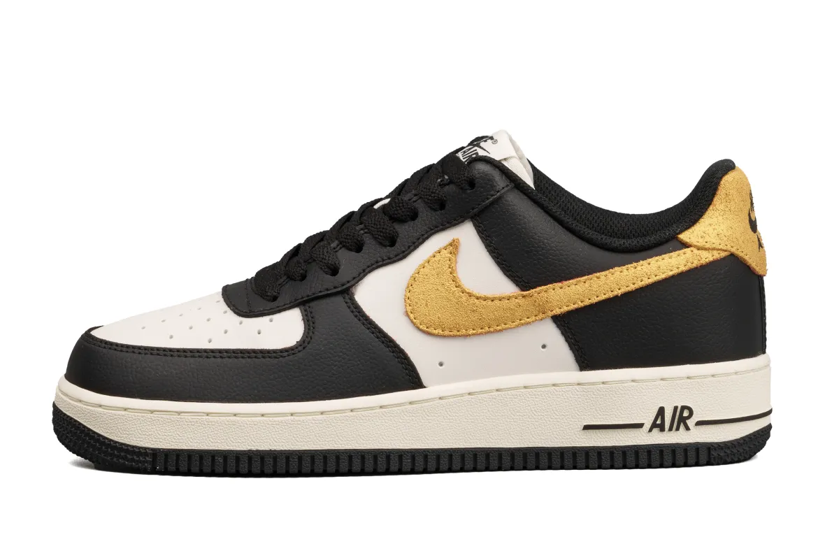 Nike Air Force 1 Slip Resistant Abrasion Resistant Low top Skateboard Shoes Men's Black Gold