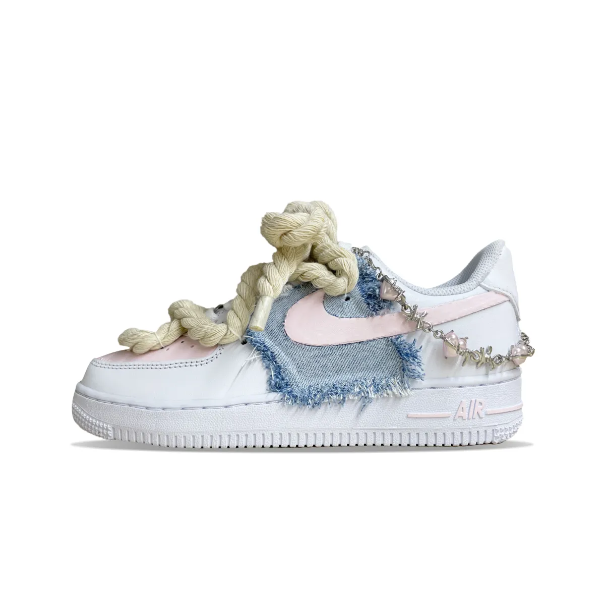 Nike Air Force 1 Strawberry Denim Sweet And Cute Low top Skateboard Shoes Women's White
