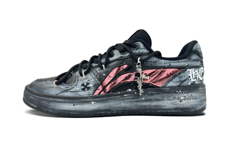 Li Ning Slip Resistant Cushioning Abrasion Resistant Low top Skateboard Shoes Men's Black Pink