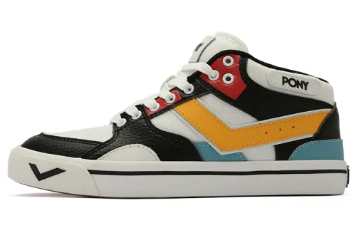 Pony Atop Slip Resistant Mid top Skateboard Shoes Women's Black Blue Yellow