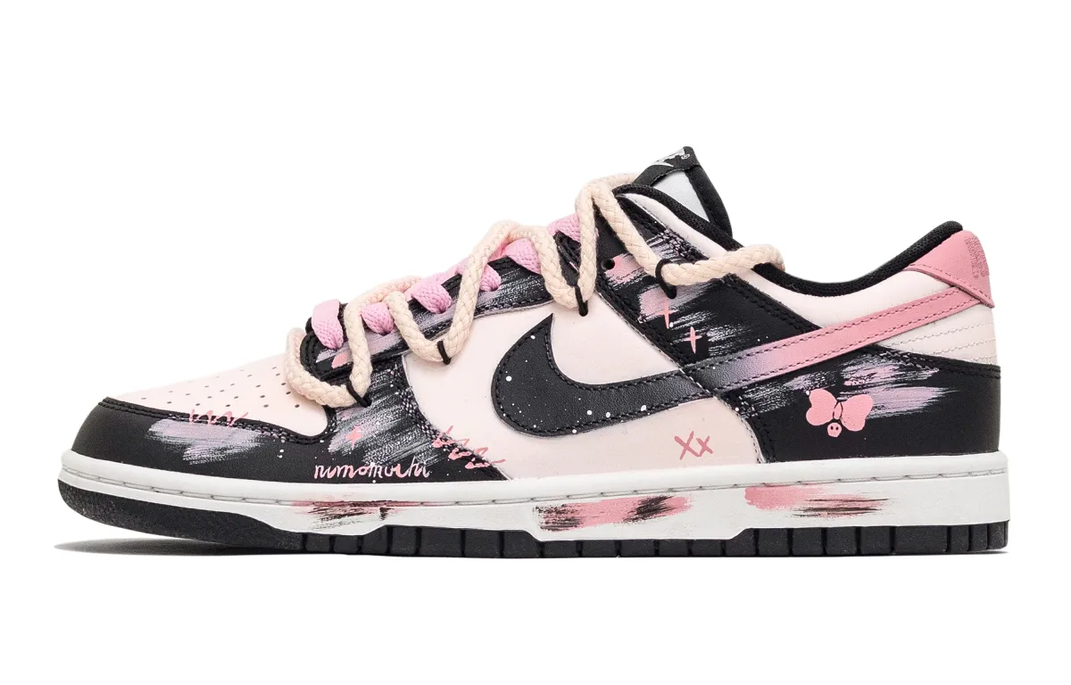 Nike Dunk Butterfly Iridescent Slip Resistant Abrasion Resistant Low top Skateboard Shoes Men's Black Pink