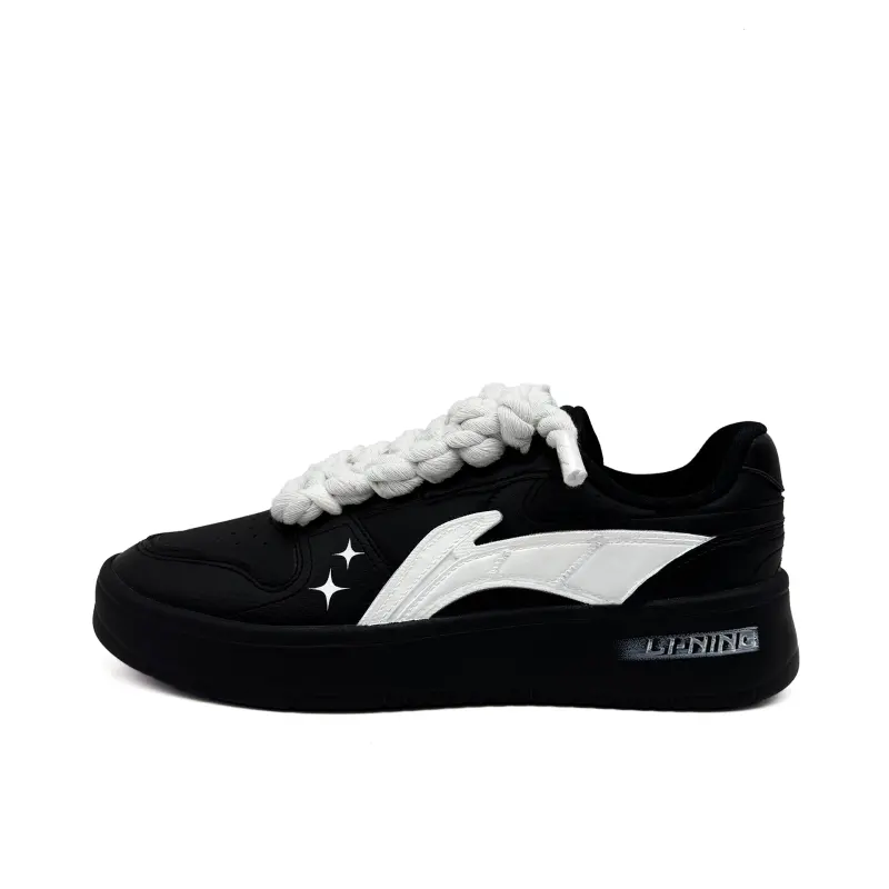 Li Ning Slip Resistant Breathable Abrasion Resistant Low top Skateboard Shoes Men's Black White