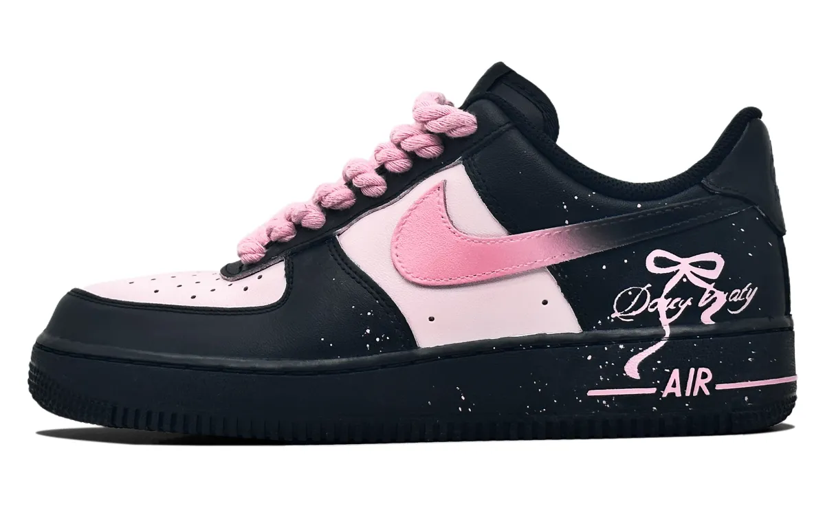 Nike Air Force 1 Iron Man Romance Leather Low top Skateboard Shoes Unisex Black Pink