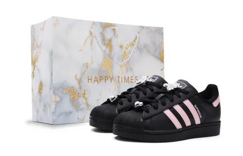 Adidas Originals Superstar 2 Abrasion Resistant Abrasion Resistant Low top Skateboard Shoes Unisex Black Pink