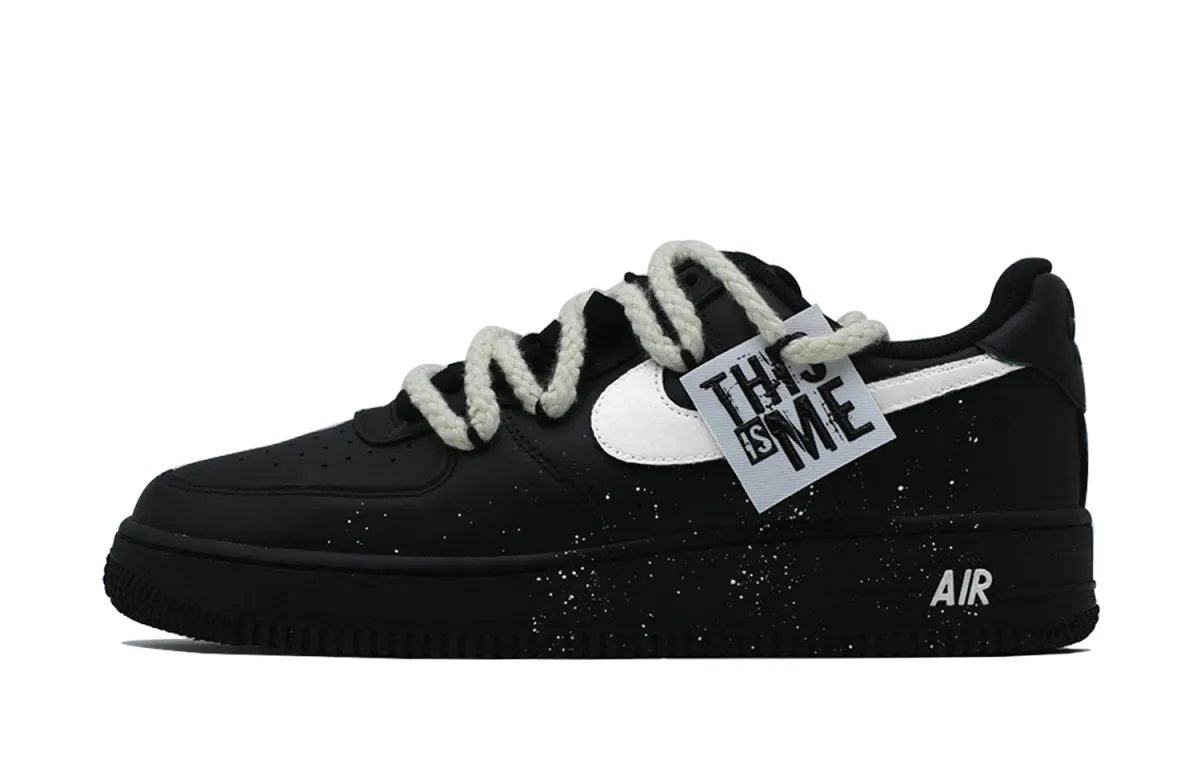 Nike Air Force 1 Black Warrior, Between White, Double Shoelace Deconstruction, Premium Matte