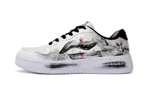 Li Ning Slip Resistant, Abrasion Resistant, Breathable Low top Skateboard Shoes Men's Black White