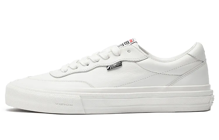 Vision Street Wear Flat Top White Sneakers Top Grain Cow Leather Low top Skateboard Shoes Unisex White