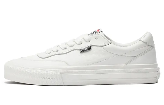 Vision Street Wear Flat Top White Sneakers Top Grain Cow Leather Low top Skateboard Shoes Unisex White