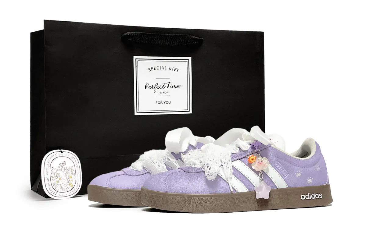 Adidas VL COURT 2.0 Purple Mist Starry Shopping Bag Abrasion Resistant Low top Skateboard Shoes Unisex White Purple