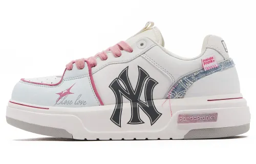 MLB Chunky Liner Non Slip And Waterproof Abrasion Resistant Skateboard Shoes Unisex Gray Pink White