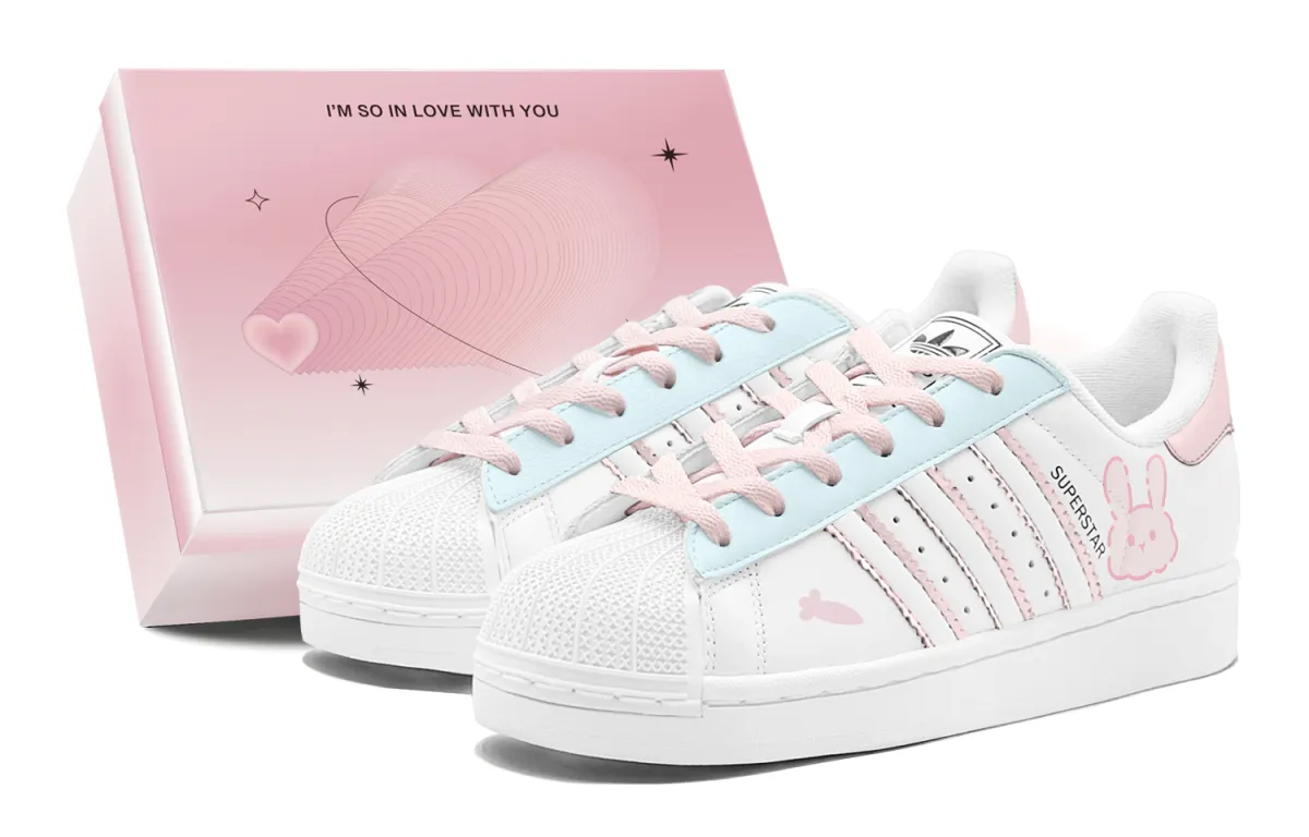Adidas Originals Superstar 2 Shell Head, Carrot Bunny Low top Skateboard Shoes Unisex Pink Blue