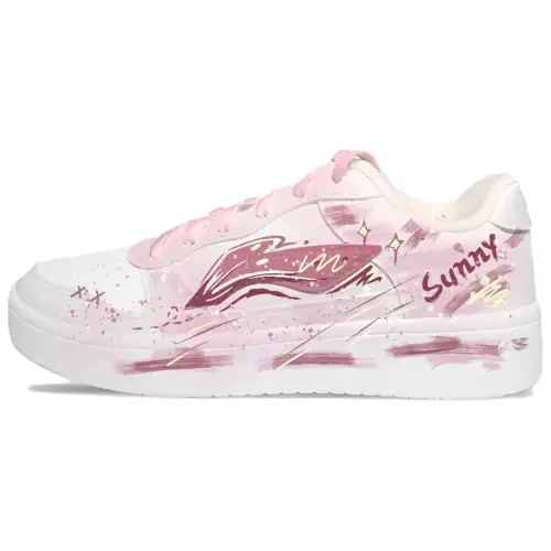 Li Ning Floating Boat Synthetic Leather Slip Resistant Abrasion Resistant Low top Skateboard Shoes Unisex Pink