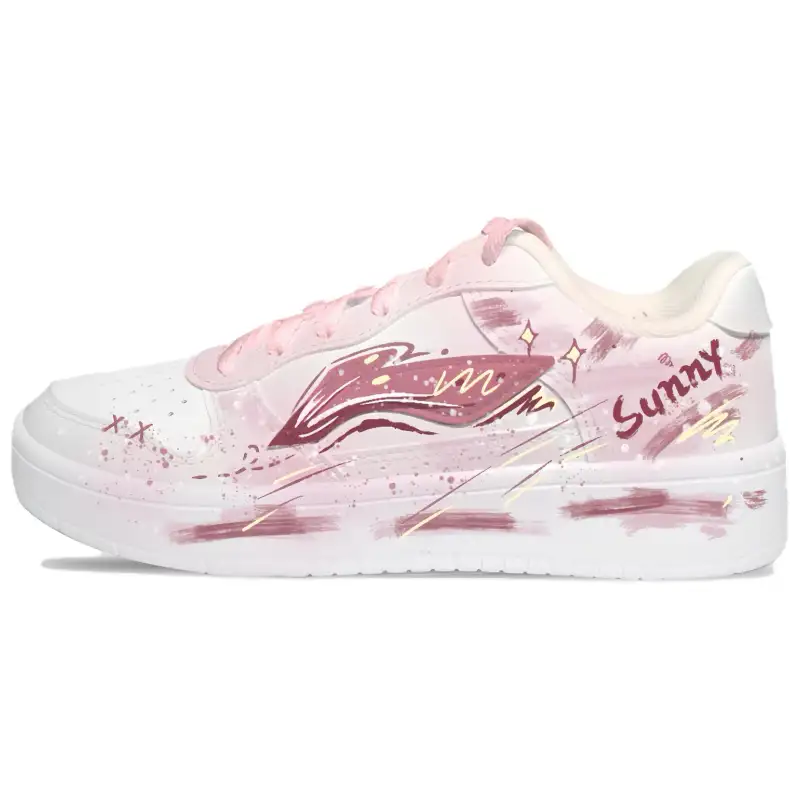 Li Ning Floating Boat Synthetic Leather Slip Resistant Abrasion Resistant Low top Skateboard Shoes Unisex Pink