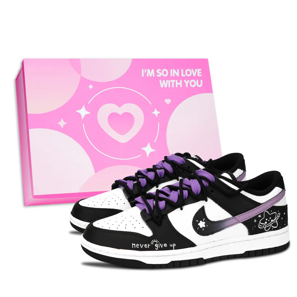 Nike Dunk Black White, Star Never Gives Up Abrasion Resistant Abrasion Resistant Low top Skateboard Shoes Unisex