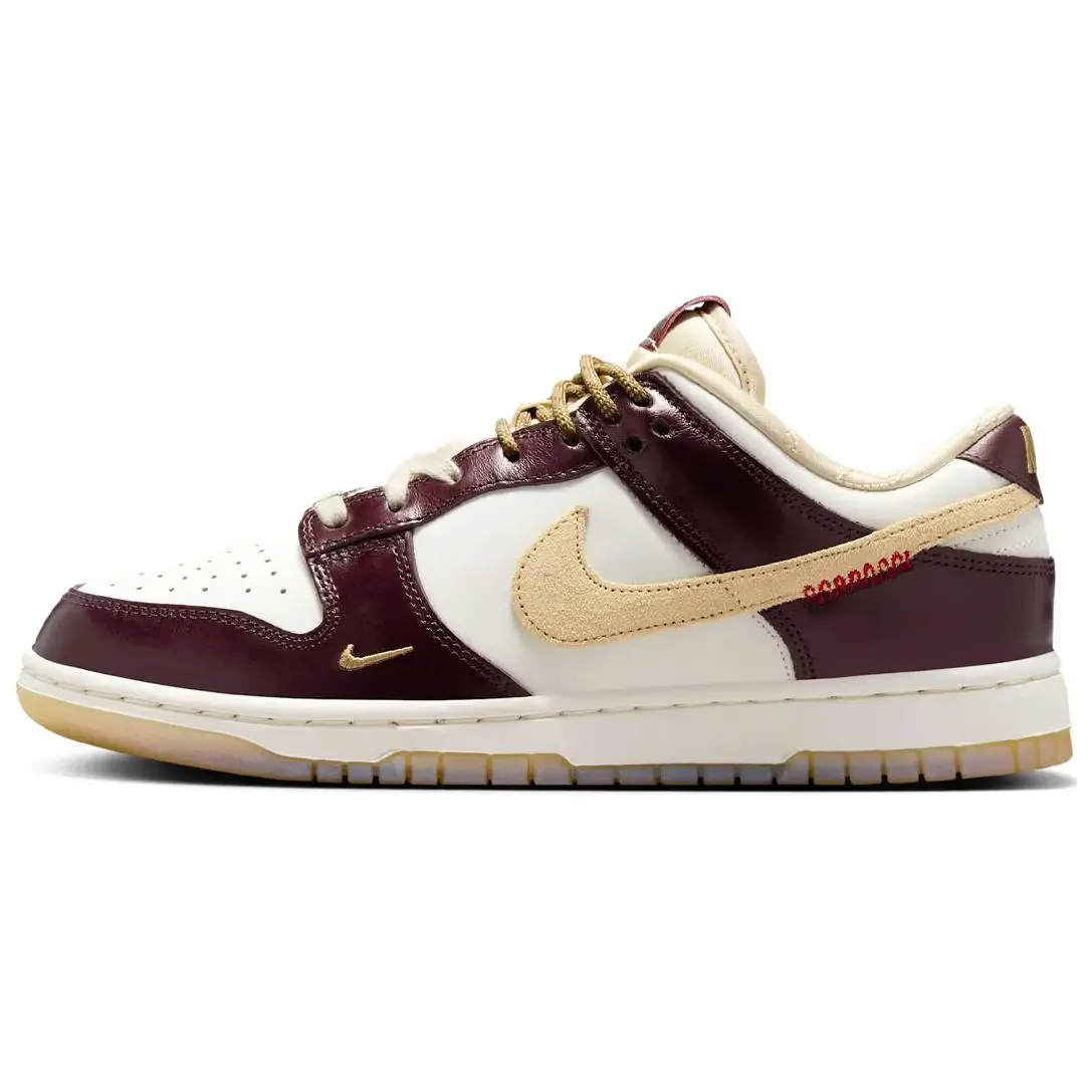 Nike Dunk Low-top Skateboard Shoes Women's White Gold Red