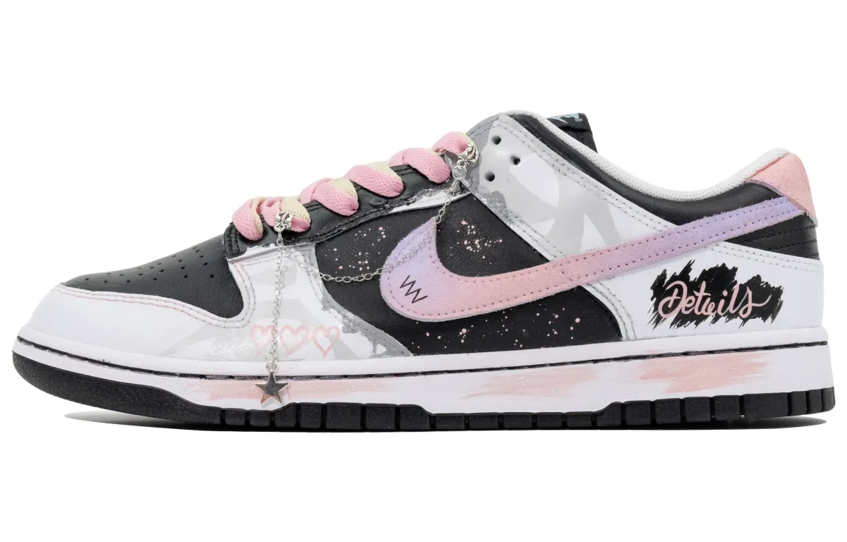 Nike Dunk Micro Fairyland Abrasion Resistant Low top Skateboard Shoes Unisex Black White Pink