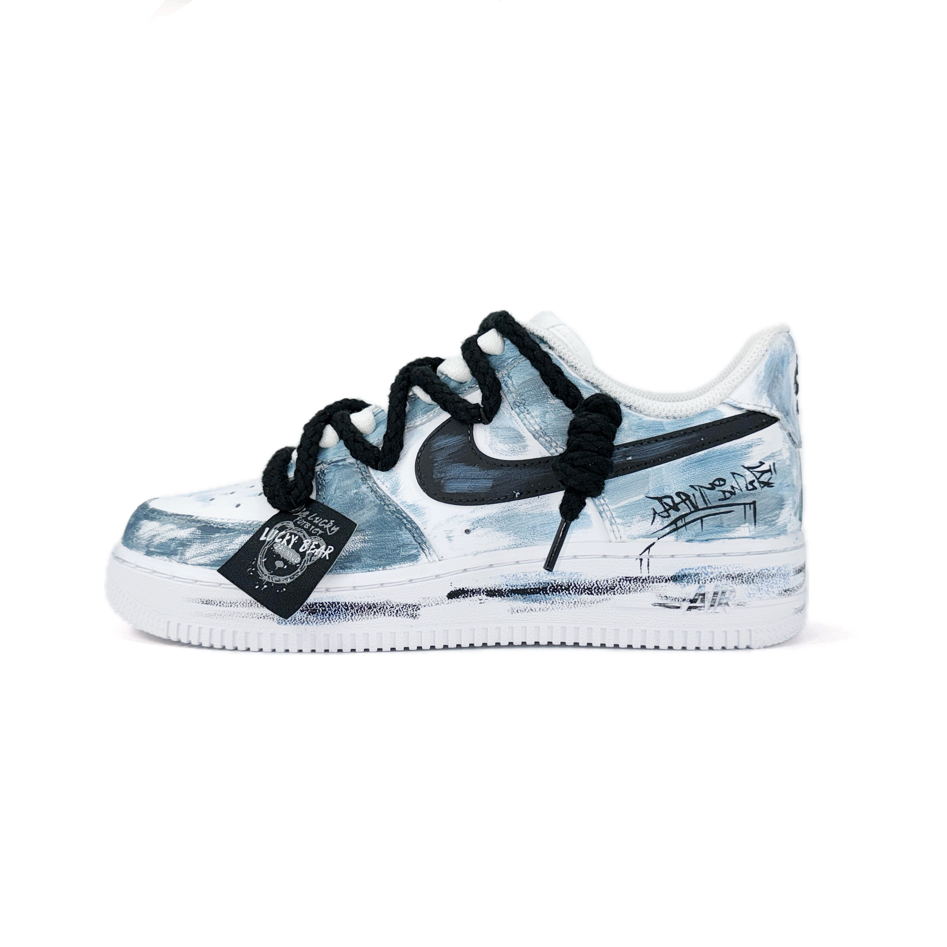 Nike Air Force 1 Coverage Slip Resistant Abrasion Resistant Low top Skateboard Shoes Unisex Cement Gray Blue