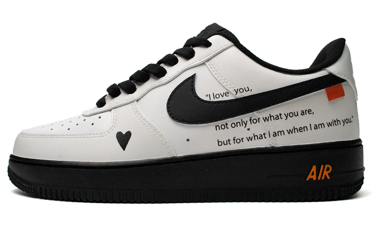 Nike Air Force 1 Love Poem Slip Resistant Low top Skateboard Shoes Unisex Black White Orange