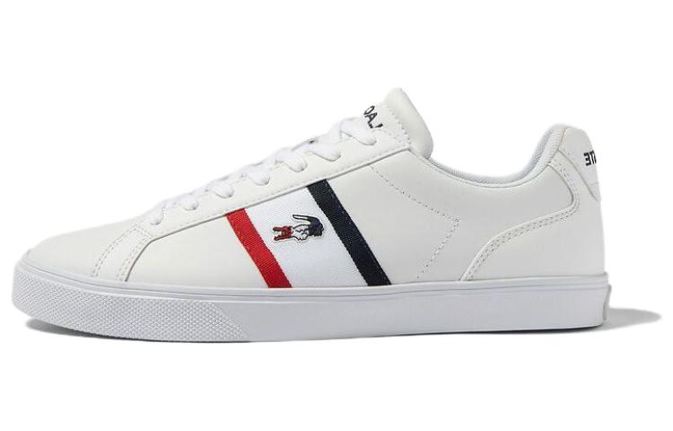 LACOSTE Leather Slip Resistant Slip Resistant Low top Skateboard Shoes Men's White Red Blue
