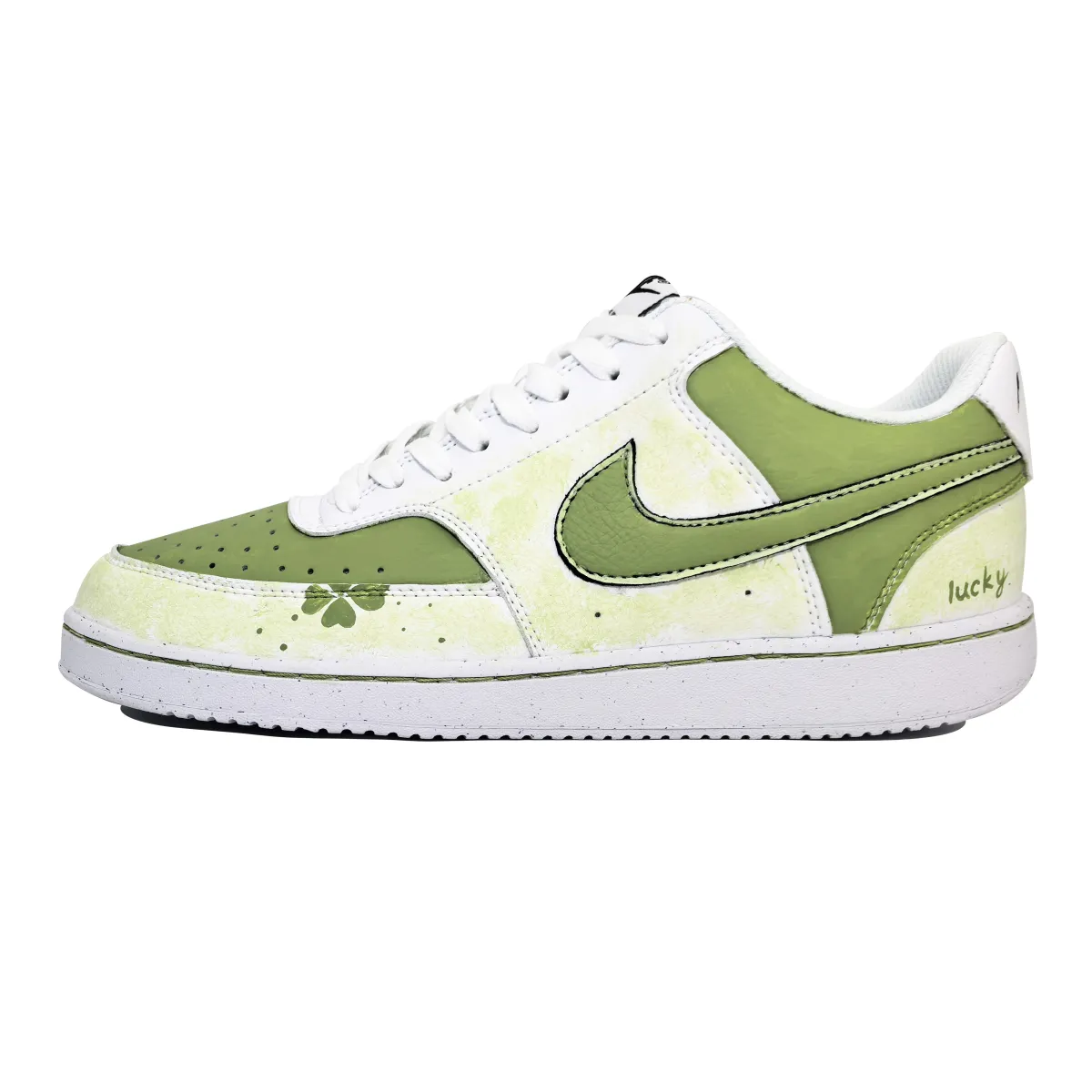 Nike Court Vision 1 Lucky Four Leaf Clover Abrasion Resistant Low top Skateboard Shoes Unisex Green