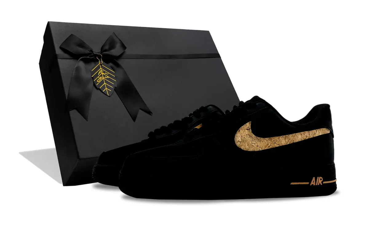 Nike Air Force 1 Black Gold Track Abrasion Resistant Low top Skateboard Shoes Unisex Black