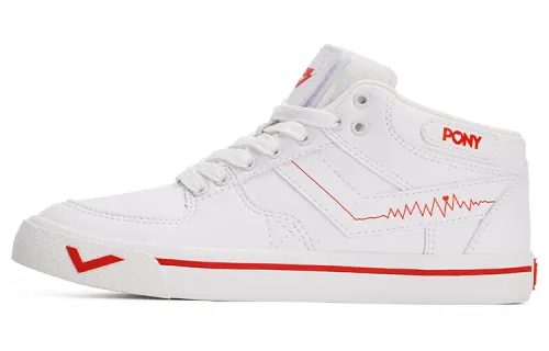 Pony Atop Abrasion Resistant Mid top Skateboard Shoes Unisex White