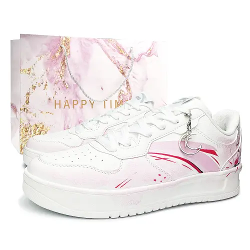 Anta Easy Slip Resistant Lightweight Height Increasing Low top Skateboard Shoes Unisex White Pink
