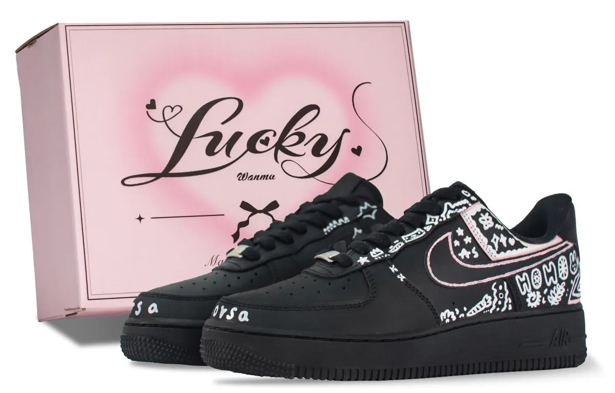 Nike Air Force 1 Trendy Fun Graffiti Slip Resistant Abrasion Resistant Low top Skateboard Shoes Women's Black