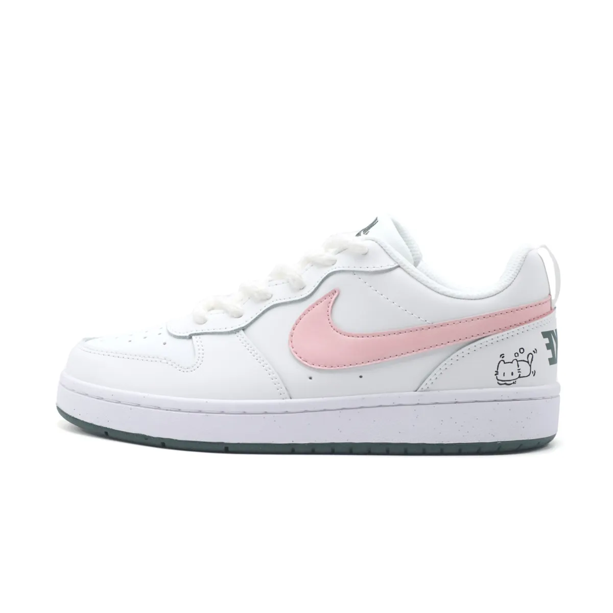 Nike Court Borough Pink Charm Cute Cat Slip Resistant Abrasion Resistant Low top Skateboard Shoes Women's White Pink