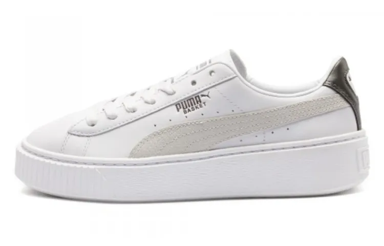 PUMA Basket Platform Low Top Casual Skate Shoes Unisex White Women's