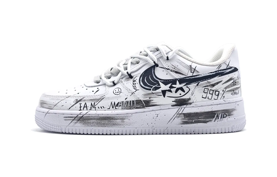 Nike Air Force 1 Black White Playful Cow Leather Abrasion Resistant Abrasion Resistant Low top Skateboard Shoes Unisex