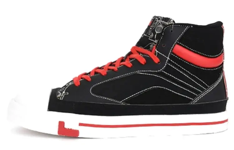 Li Ning Slip Resistant Cushioning Abrasion Resistant High top Skateboard Shoes Men's Black Red