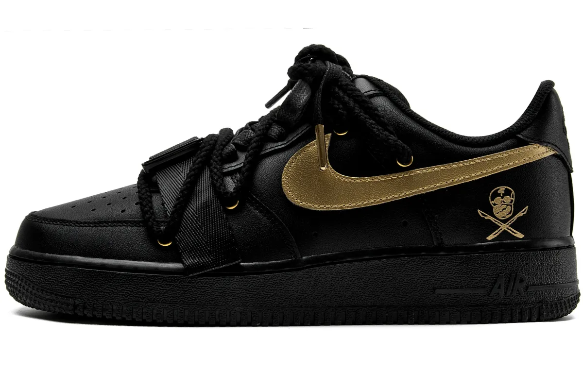 Nike Air Force 1 Abrasion Resistant Balance Abrasion Resistant Balance Low top Skateboard Shoes Unisex Black Gold