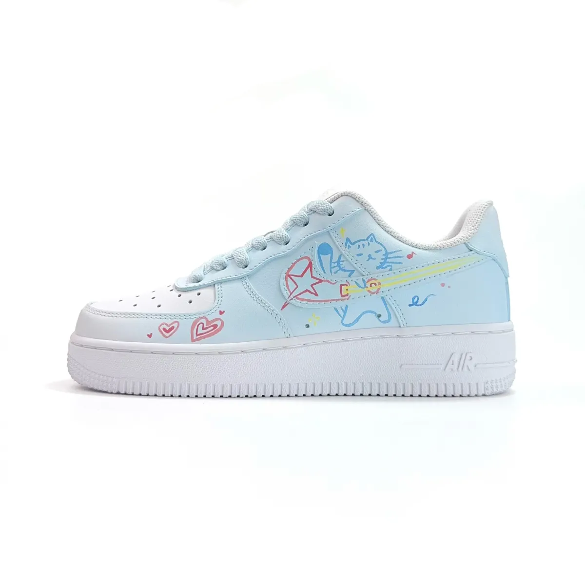 Nike Air Force 1 Sweetheart Kitten Fun Slip Resistant Abrasion Resistant Low top Skateboard Shoes Unisex Blue Pink